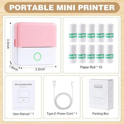 Portable Thermal Mini Printer with Bluetooth Connectivity and Wireless Label Printing Capability